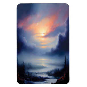 Magnet Flexible Lever de soleil éthéré sur le paysage de montagnes