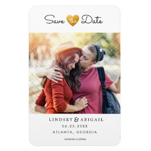 Magnet Flexible LGBTQ Gold Heart Save the Date with Photo