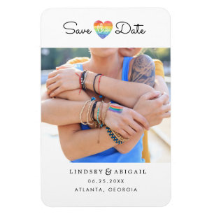 Magnet Flexible LGBTQ Rainbow Heart Save the Date with Photo