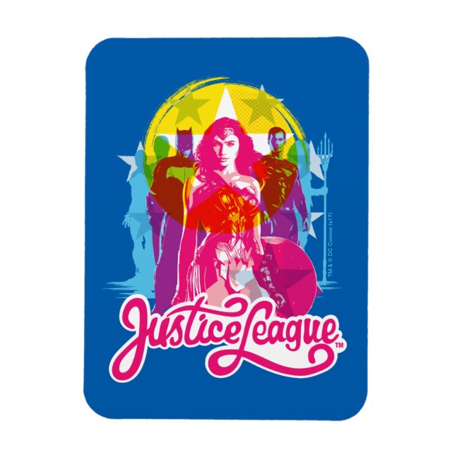Magnet Flexible Ligue de Justice | Retro Group & Logo Pop Art (Vertical)