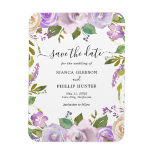 Magnet Flexible Lila aquarelle floral mariage Enregistrez la date