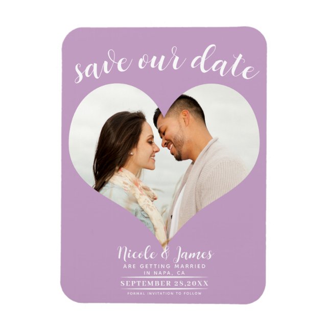 Magnet Flexible Lilac Purple Heart Photo Mariage Enregistrer la da (Vertical)
