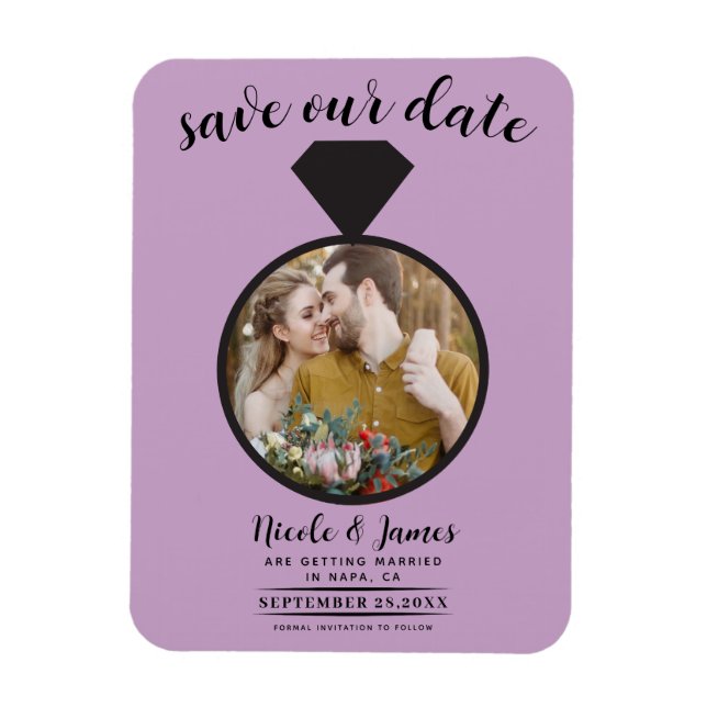 Magnet Flexible Lilac Purple Mariage Bague photo Enregistrer la da (Vertical)