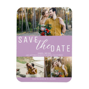 Magnet Flexible Lilas Violet Enregistrer la date Mariage 3 Photos