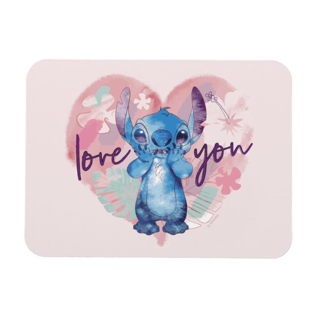 Magnet Flexible Lilo & Stitch | Stitch Watercolor Valentine Heart (Horizontal)