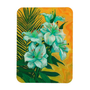 Magnet Flexible Lily Flower & Palm Leaf Art Floral Peinture Pastel