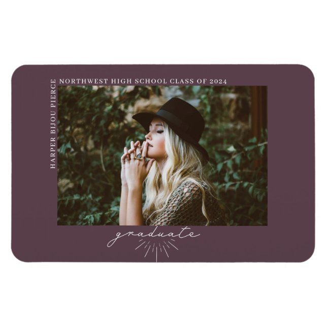 Magnet Flexible Line Art Purple Graduation Faire-part photo (Horizontal)