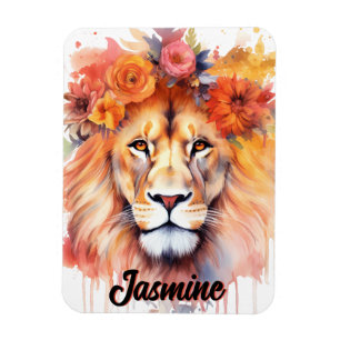 Magnet Flexible Lion Pastel Fleurs Safari Aquarelle Savannah Chat