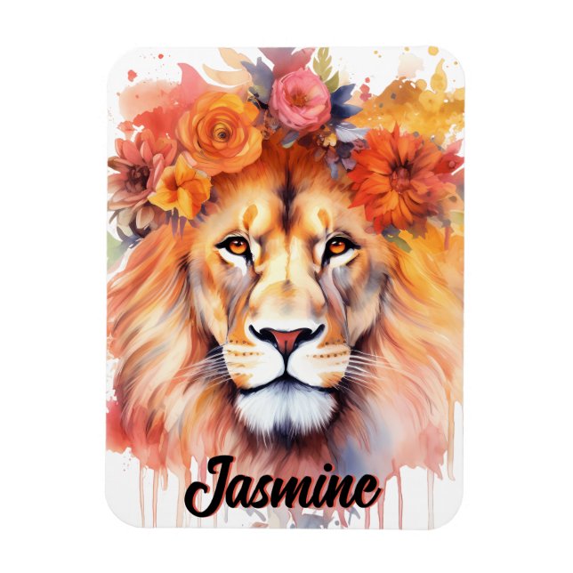 Magnet Flexible Lion Pastel Fleurs Safari Aquarelle Savannah Chat (Vertical)