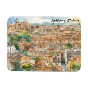 Magnet Flexible Ljubljana Slovénie Silhouette Aquarelle peinture