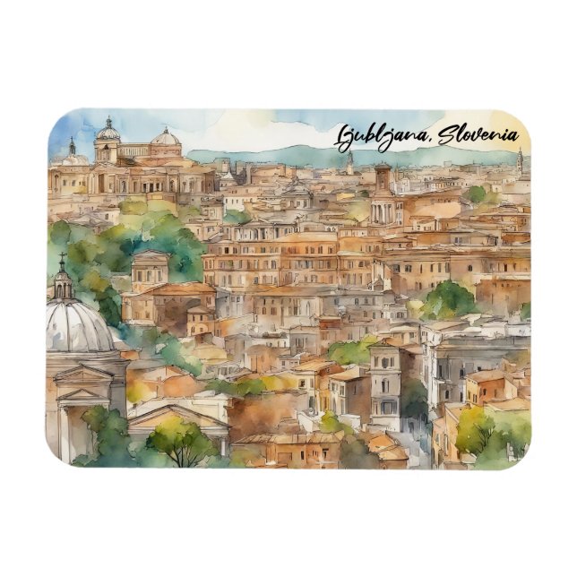 Magnet Flexible Ljubljana Slovénie Silhouette Aquarelle peinture (Horizontal)