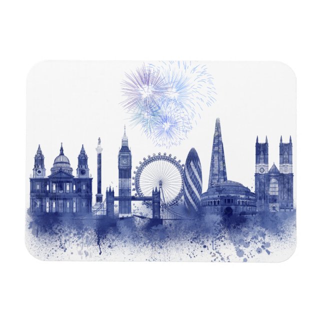 Magnet Flexible Londres Skyline - Aquarelle bleue (Horizontal)