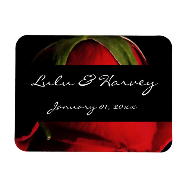 Magnet Flexible Long Stem Red Rose Mariage personnel (Horizontal)