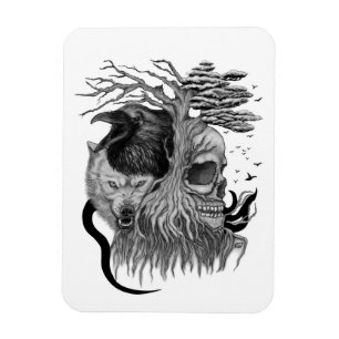 Magnet Flexible Loup et corbeau avec crâne