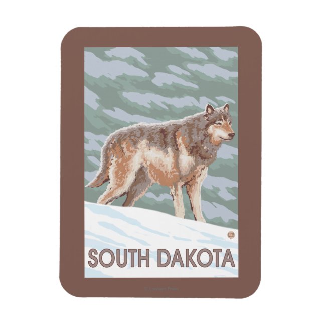 Magnet Flexible Loup gris debout Dakota du Sud (Vertical)