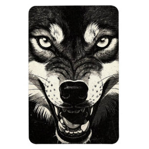 Magnet Flexible Loup qui grogne, style graphique noir et blanc des