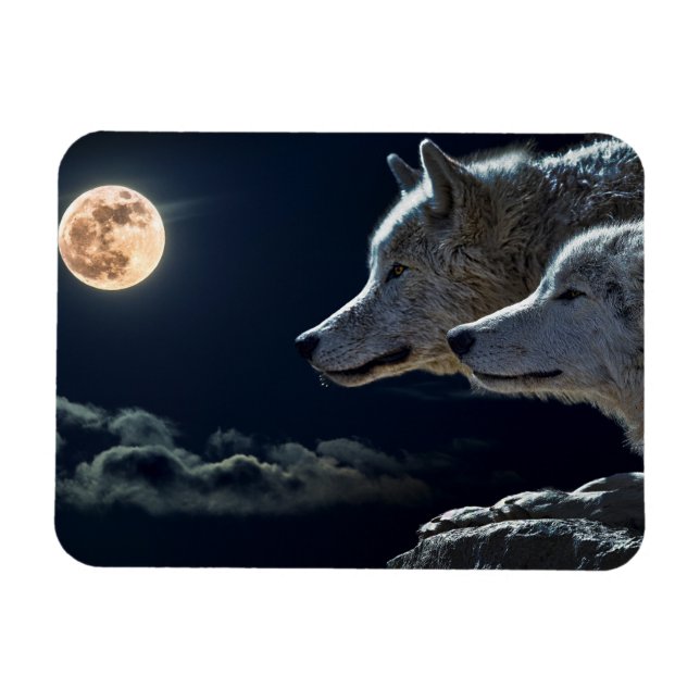 Magnet Flexible Loups hurlant à la Pleine lune Fridge Magn (Horizontal)