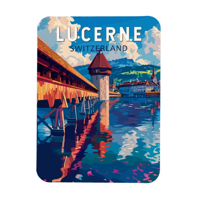 Magnet Flexible Lucerne Suisse Travel Art Vintage (Vertical)