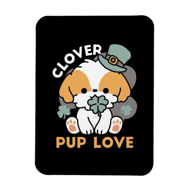 Magnet Flexible Lucky Pup with Clover - St. Patrick's Day Cadeau (Vertical)