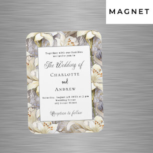 Magnet Flexible Lys blancs faire-part de mariage rétro argent
