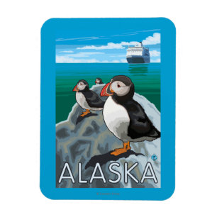 Magnet Flexible Macareux observant un bateau de croisière