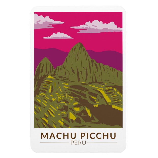 Magnet Flexible Machu Picchu Pérou Voyage Art Retro (Vertical)