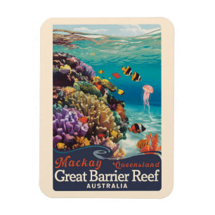Magnet Flexible Mackay Great Barrier Reef Travel Art Vintage