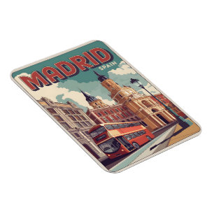 Magnet Flexible Madrid bus Espagne souvenirs de voyage vintage, ca