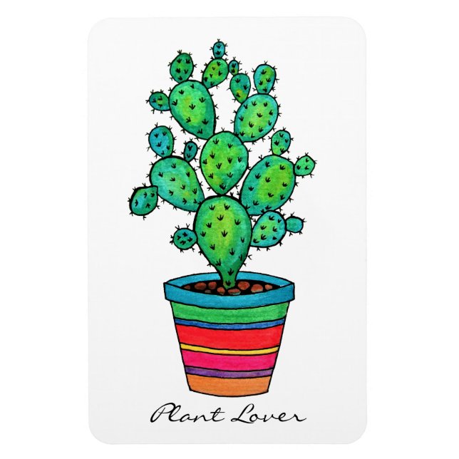 Magnet Flexible Magnifique Cactus Aquarelle En Beau Pot (Vertical)