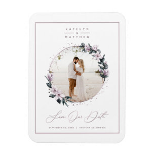 Magnet Flexible Magnolia Floral & Mauve Circle Photo Save The Date