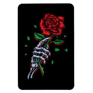 Magnet Flexible Main de squelette Rose rouge fleur