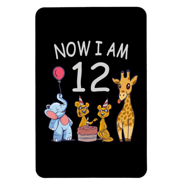 Magnet Flexible Maintenant, j'ai 12 ans 12e anniversaire au Zoo (Vertical)