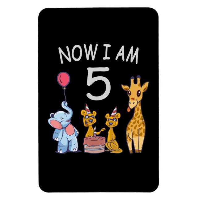 Magnet Flexible Maintenant, j'ai 5 ans 5e anniversaire au Zoo (Vertical)