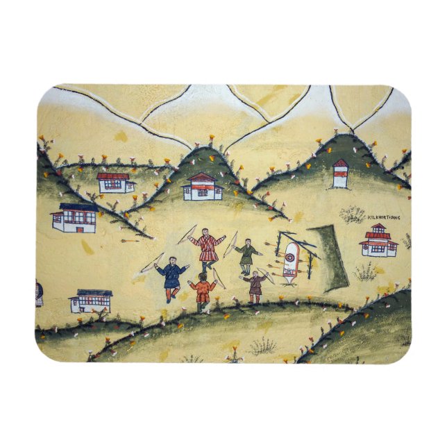 Magnet Flexible Maison bhoutanaise avec peintures au tir à l'arc - (Horizontal)