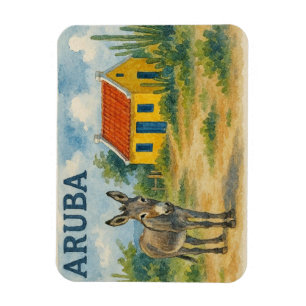 Magnet Flexible Maison cunucu jaune d'Aruba avec âne aquarelle