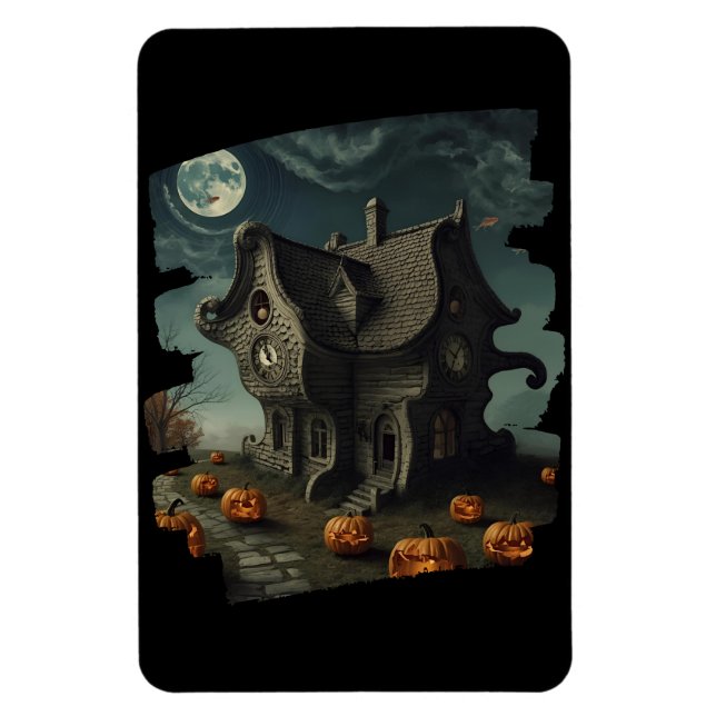 Magnet Flexible Maison Haunween avec Citrouilles et Pleine lune (Vertical)