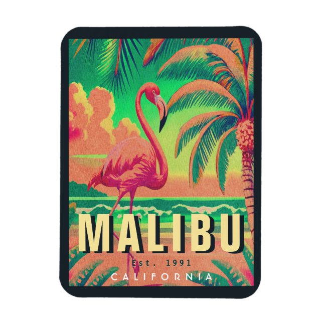 Magnet Flexible Malibu California Retro Sunset Souvenirs 1950 (Vertical)