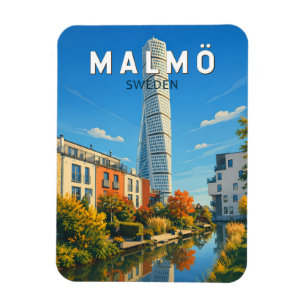 Magnet Flexible Malmö Suède Illustration Voyage Art Vintage