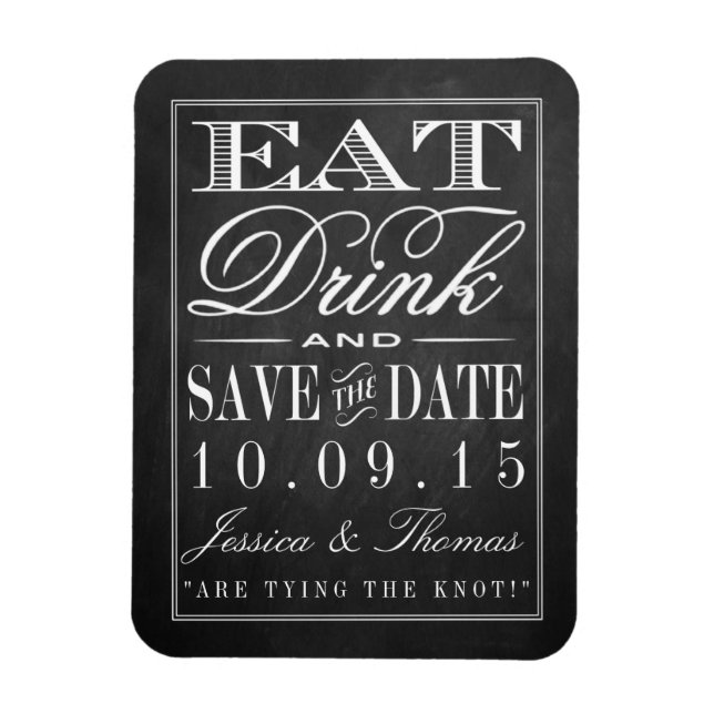 Magnet Flexible Manger, boire et être marié Chalkboard Mariage (Vertical)