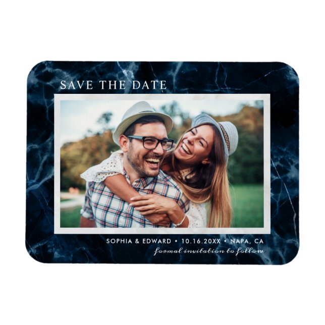 Magnet Flexible Marbre blanc bleu marine Enregistrer la photo de l (Horizontal)