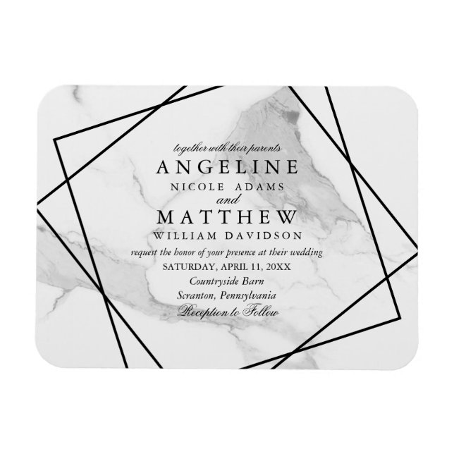 Magnet Flexible Marbre et Noir & Blanc Géométrique Mariage Invitat (Horizontal)