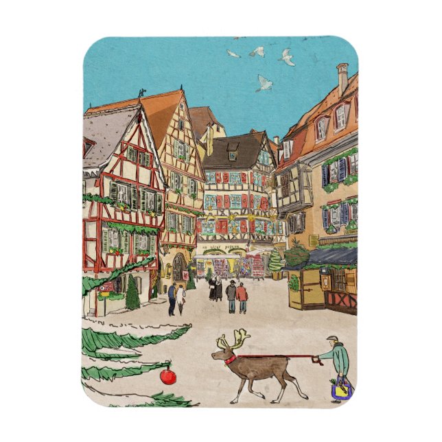Magnet Flexible Marché de Noël Strasbourg France d'inspiration rét (Vertical)