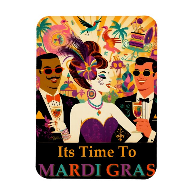 Magnet Flexible Mardi Gras Cocktail Futur Du Milieu Du Siècle (Vertical)