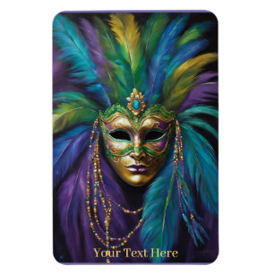 Magnet Flexible Mardi Gras Masque perles de plumes Carnaval Texte