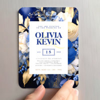Mariage Bleu Nuit et Or Floral Aquarelle