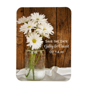 Magnet Flexible Mariage campagnard Mason Jar Daisies Enregistrer l
