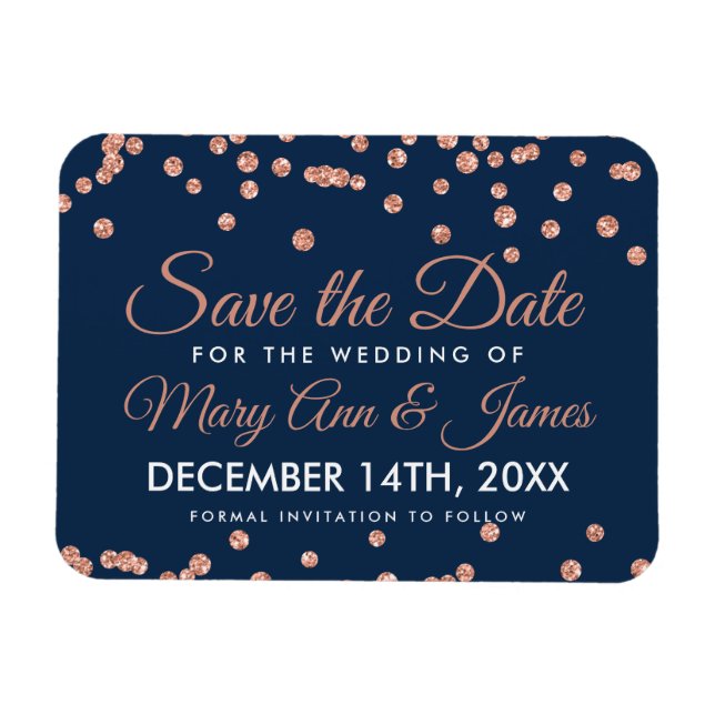 Magnet Flexible Mariage Date de sauvegarde Rose Gold Parties scint (Horizontal)