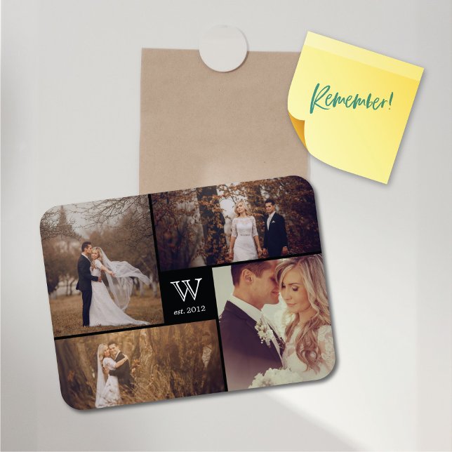 Magnet Flexible Mariage de bloc moderne Monogramme Photo Collage M (Modern Block Wedding Monogram 4 Photo Collage Flexible Magnet @ fat_fa_tin)