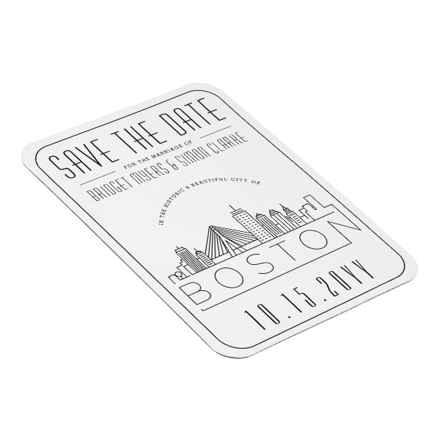 Magnet Flexible Mariage de Boston Styliszed Skyline Enregistrer la (Côté Droit)