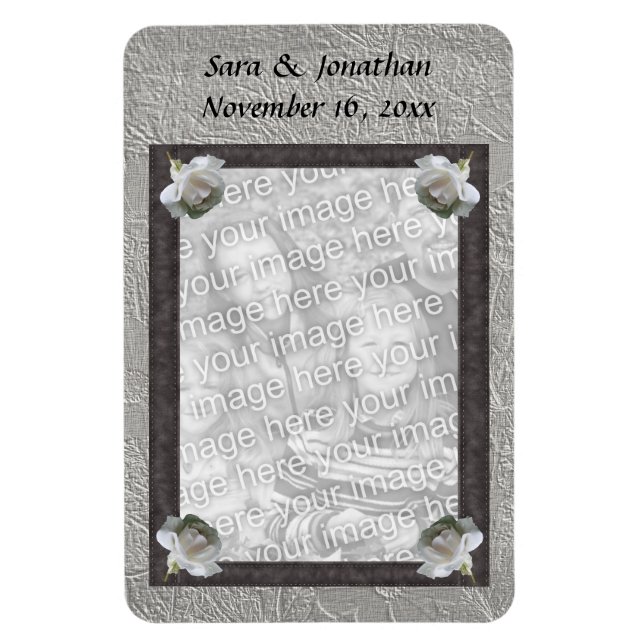 Magnet Flexible Mariage de cadre de roses blanches Photo personnal (Vertical)